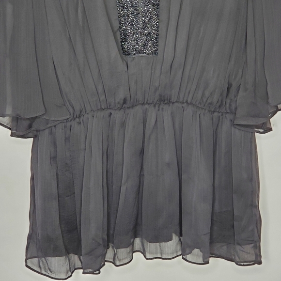 Badgley Mischka Beaded Sheer Top Size L American Glamour Flowy Tunic Dark Fairy - Picture 4 of 14